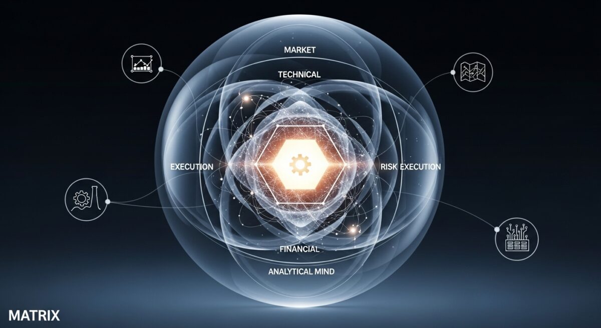 نموذج كروي متداخل يوضح مكونات دراسة جدوى مشروع صناعي في السعودية بأسلوب تحليلي من Matrix