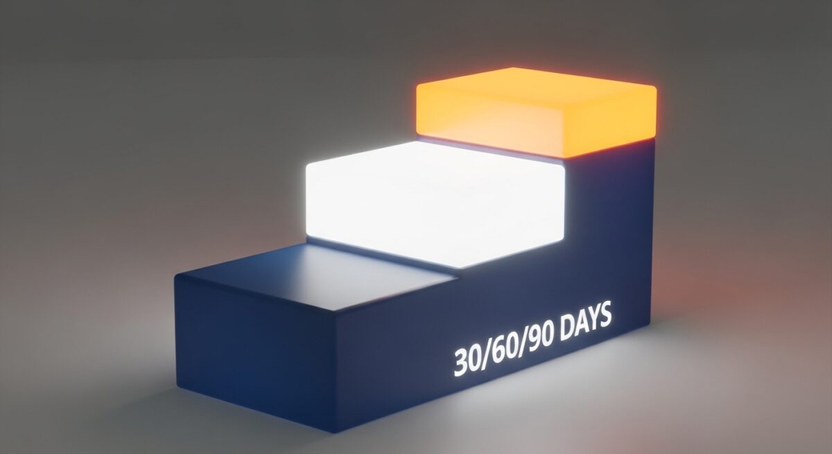 سلالم ثلاثية الأبعاد من مكعبات متوهجة بألوان مختلفة ترمز لمراحل التنفيذ.