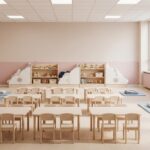 مشهد داخلي لحضانة أطفال حديثة ومنظّمة بدون أطفال، تعبّر عن دراسة جدوى مشروع حضانة pdf وحضانة جاهزة للتشغيل والترخيص.