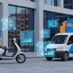 صورة لمركبة توصيل حديثة مع طرود ورسوم تحليل مالي تعبّر عن دراسة جدوى مشروع توصيل طلبات pdf في السعودية وتحليل التكاليف والربحية.