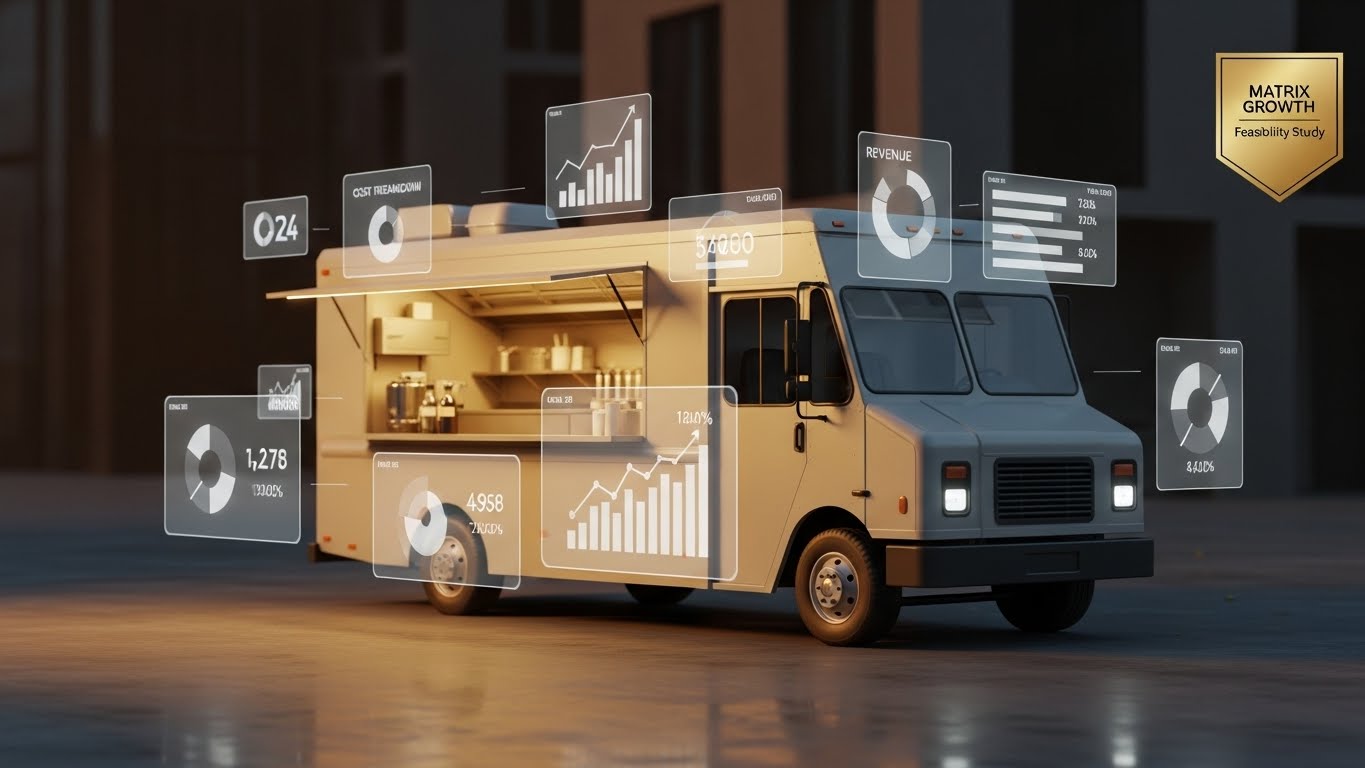 صورة لفود ترك حديث مع رسوم وأرقام تحليل مالي تعبّر عن دراسة جدوى مشروع فود ترك pdf في السعودية تشمل التكاليف والتراخيص والربحية.